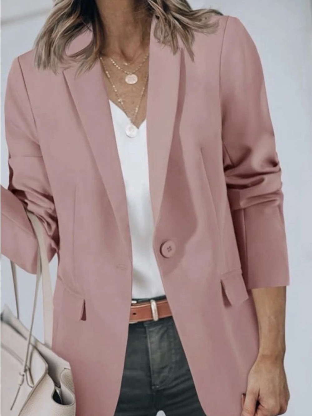 Women’s Dusty Rose Open-Front Blazer Jacket - Picture 2 of 8